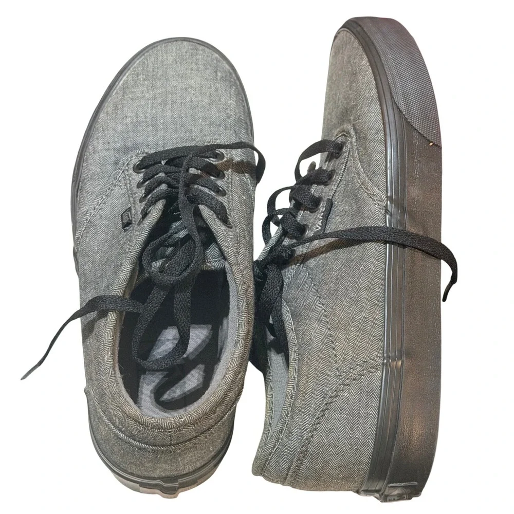 Vans Low Top Sneakers Mens 7.5 Grey Herringbone Twill Black Sole Skate Minimal